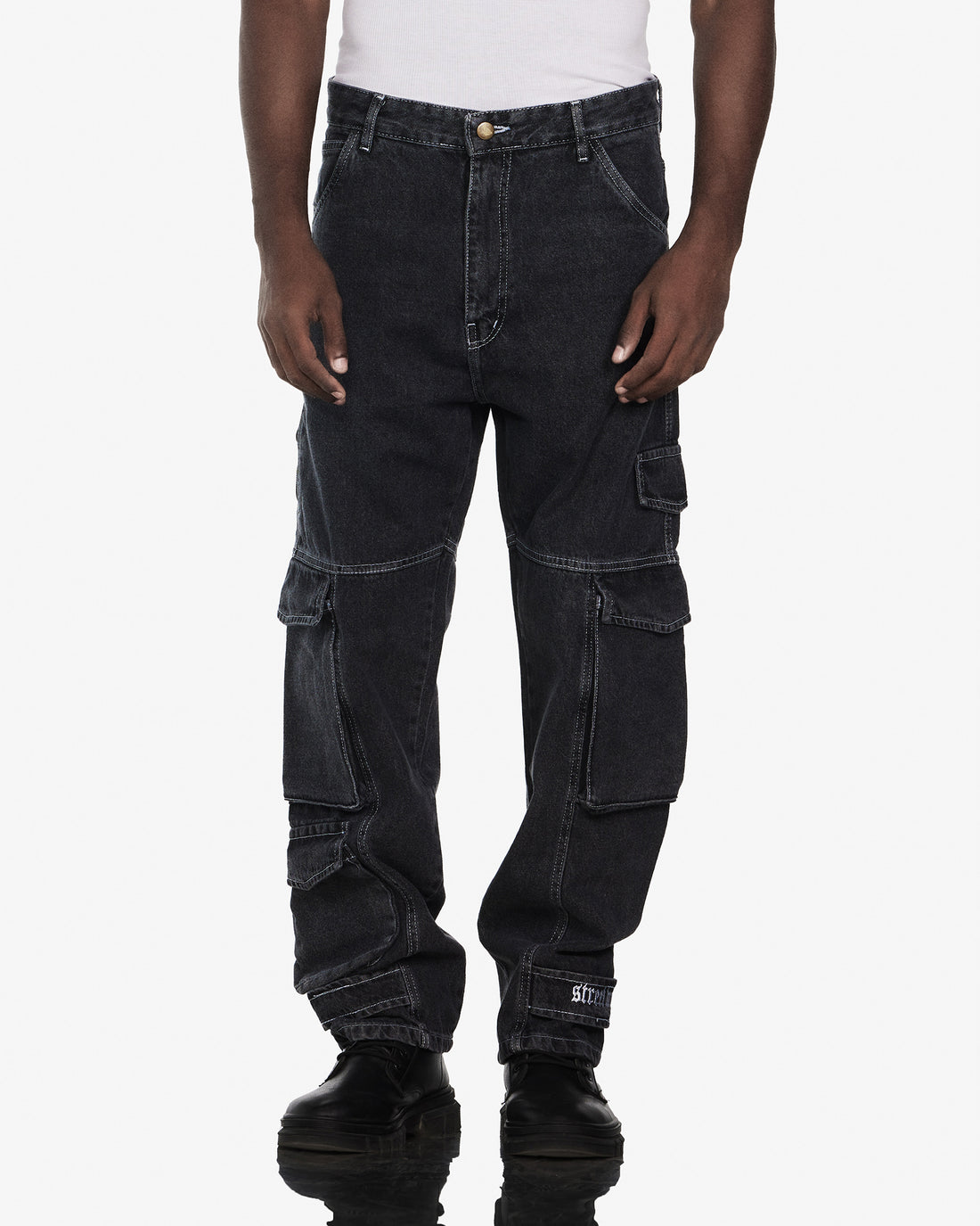 Streetwear Cargo With Three Pockets Jeans In Grey