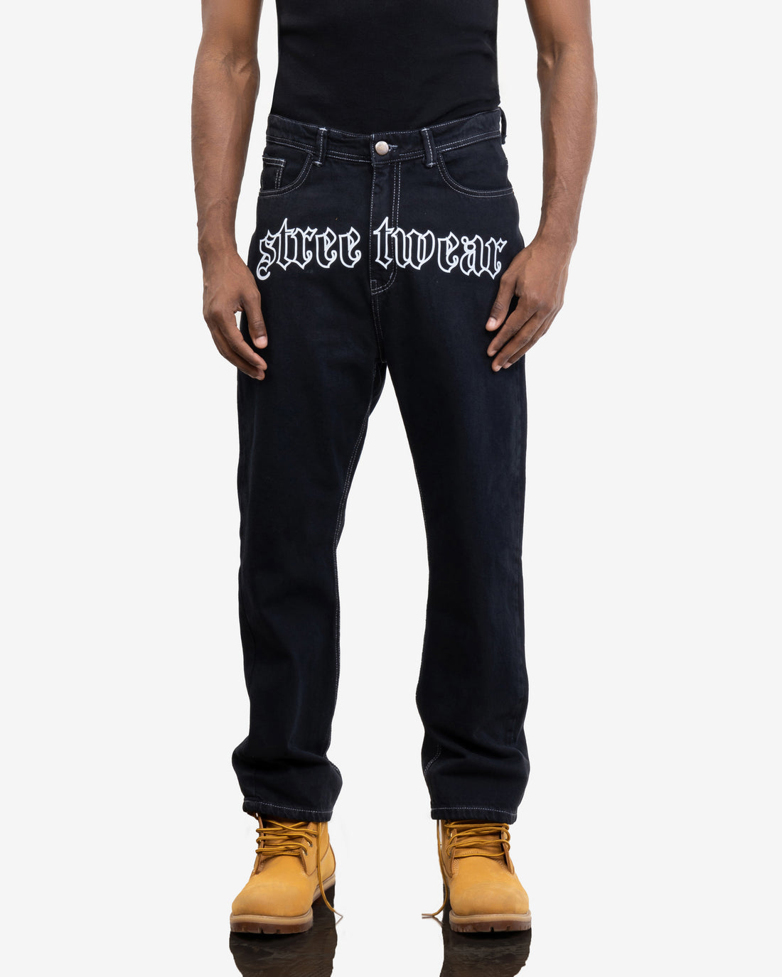 Outlined Streetwear Jeans In Black