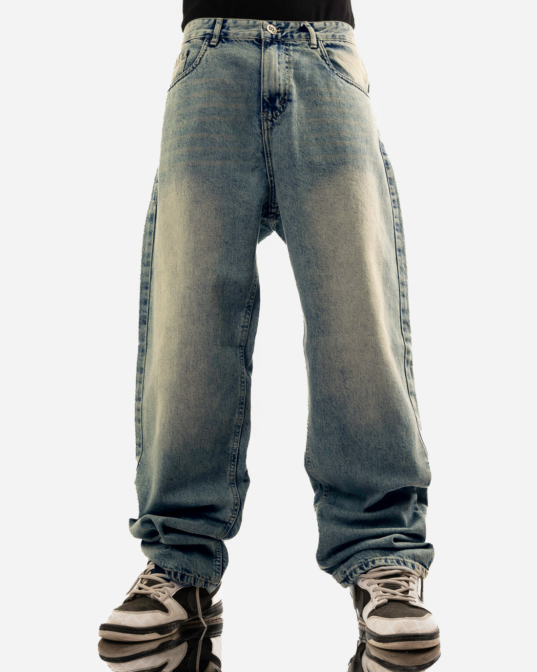 Streetwear Baggy Fit Jeans In Blue With Yellow Wash