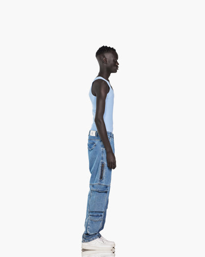 Streetwear Cargo With 3 Pockets Jeans In Blue