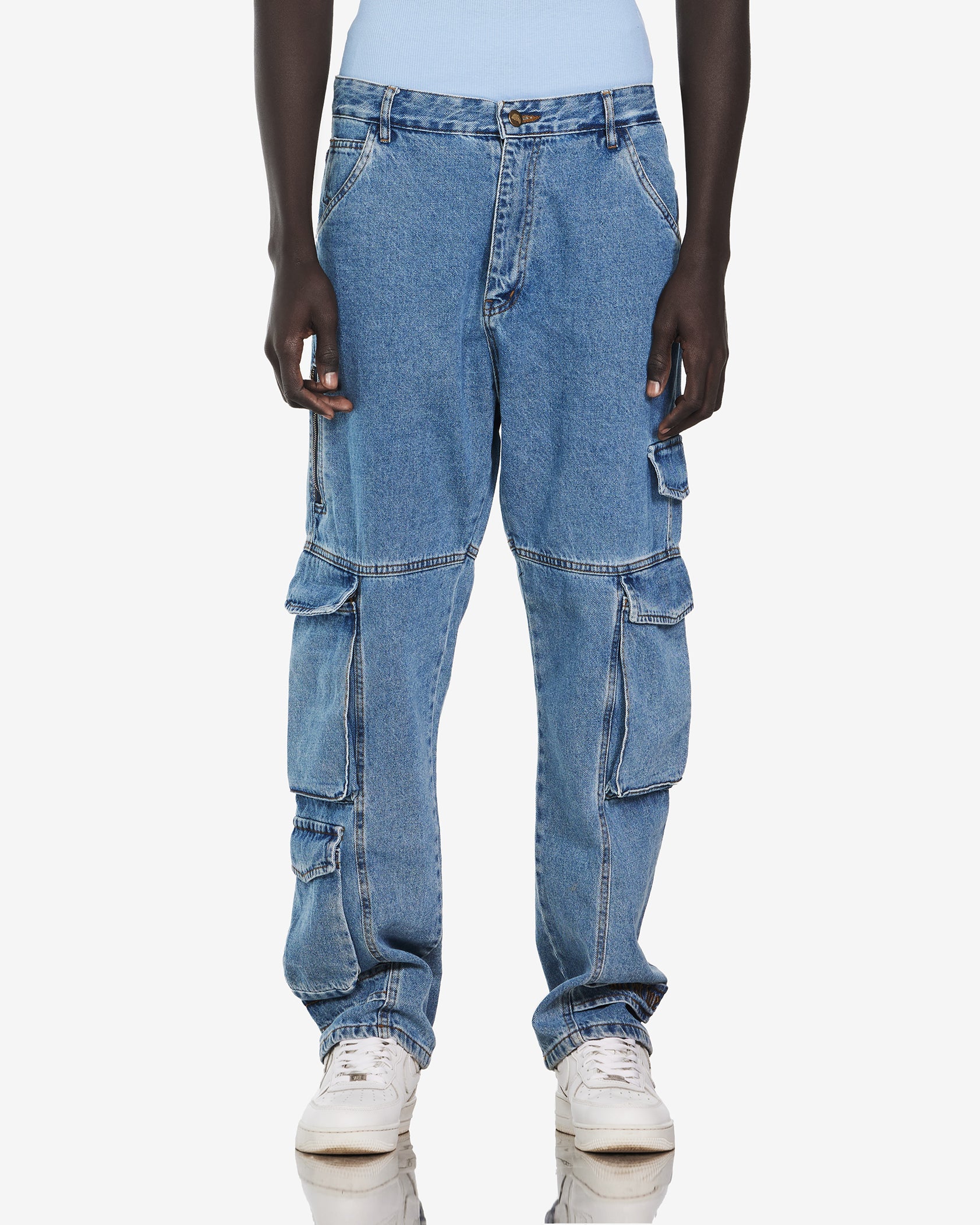 Streetwear Cargo With 3 Pockets Jeans In Blue