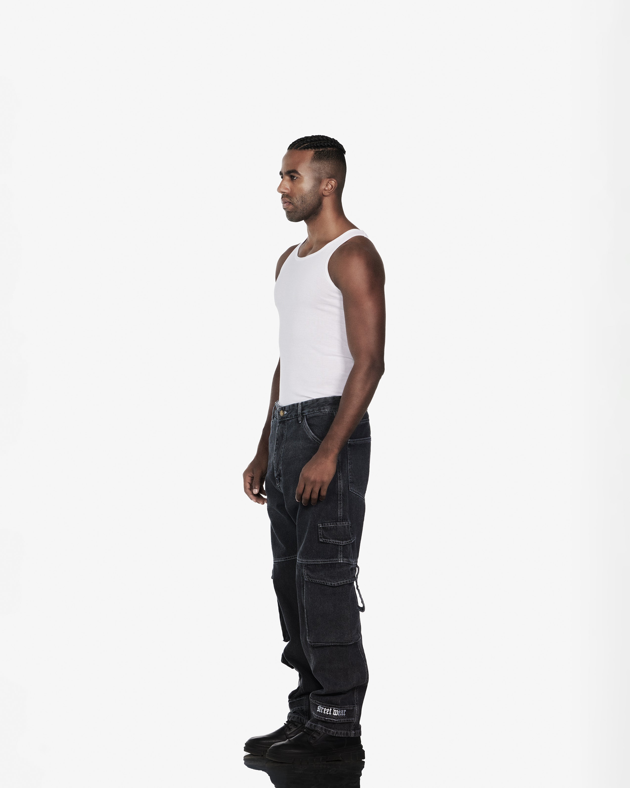 Streetwear Cargo With Three Pockets Jeans In Grey