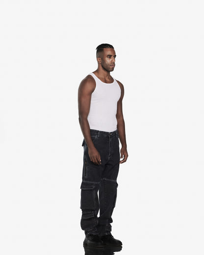 Streetwear Cargo With Three Pockets Jeans In Grey