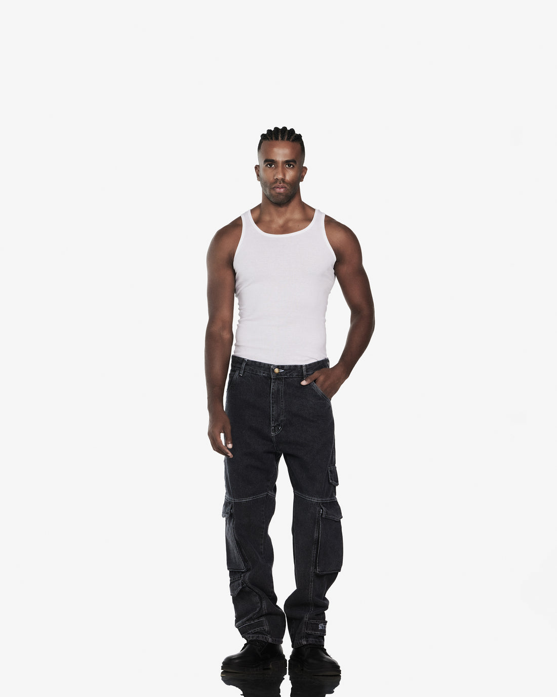 Streetwear Cargo With Three Pockets Jeans In Grey