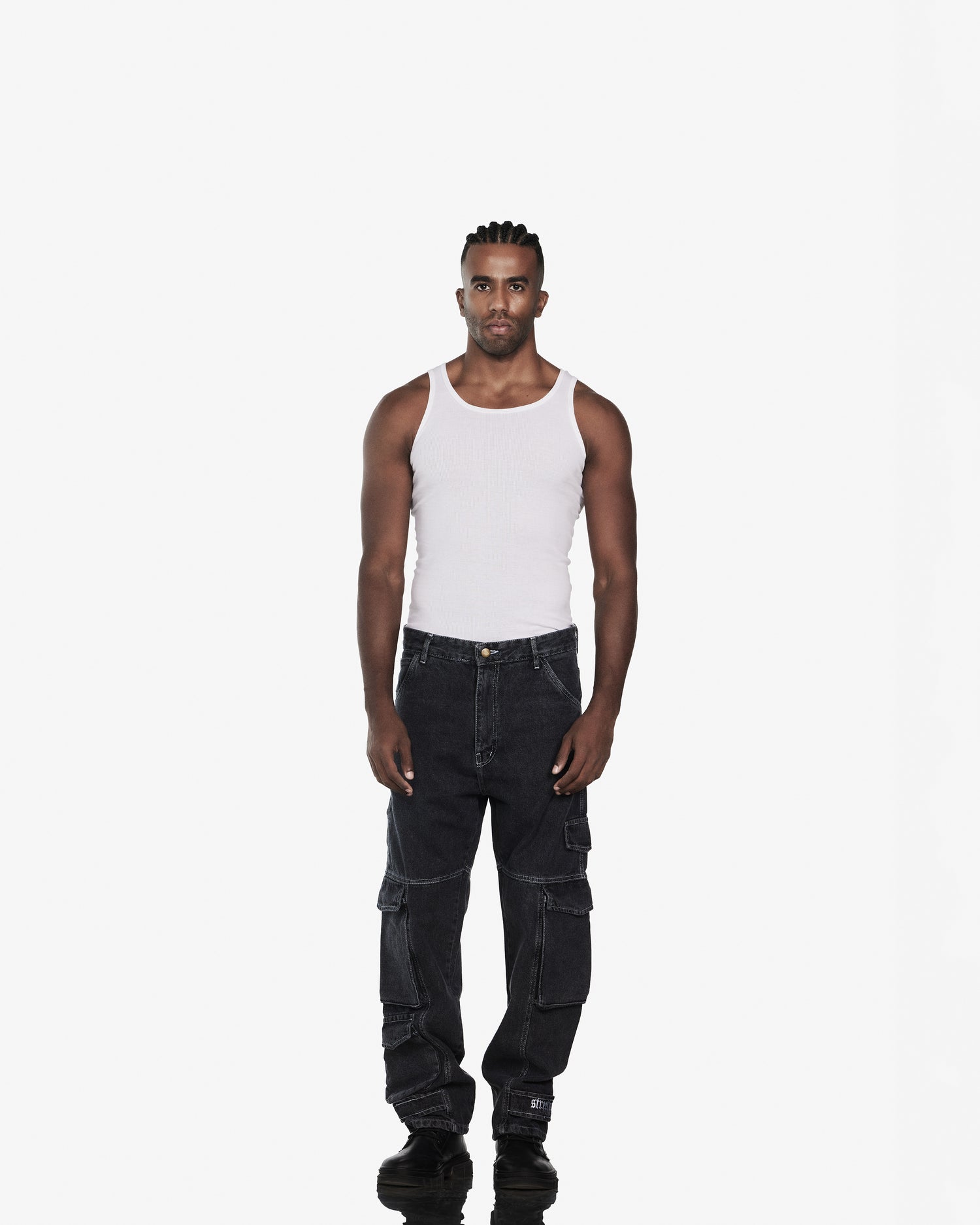 Streetwear Cargo With Three Pockets Jeans In Grey