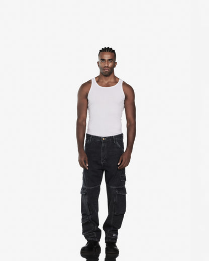 Streetwear Cargo With Three Pockets Jeans In Grey