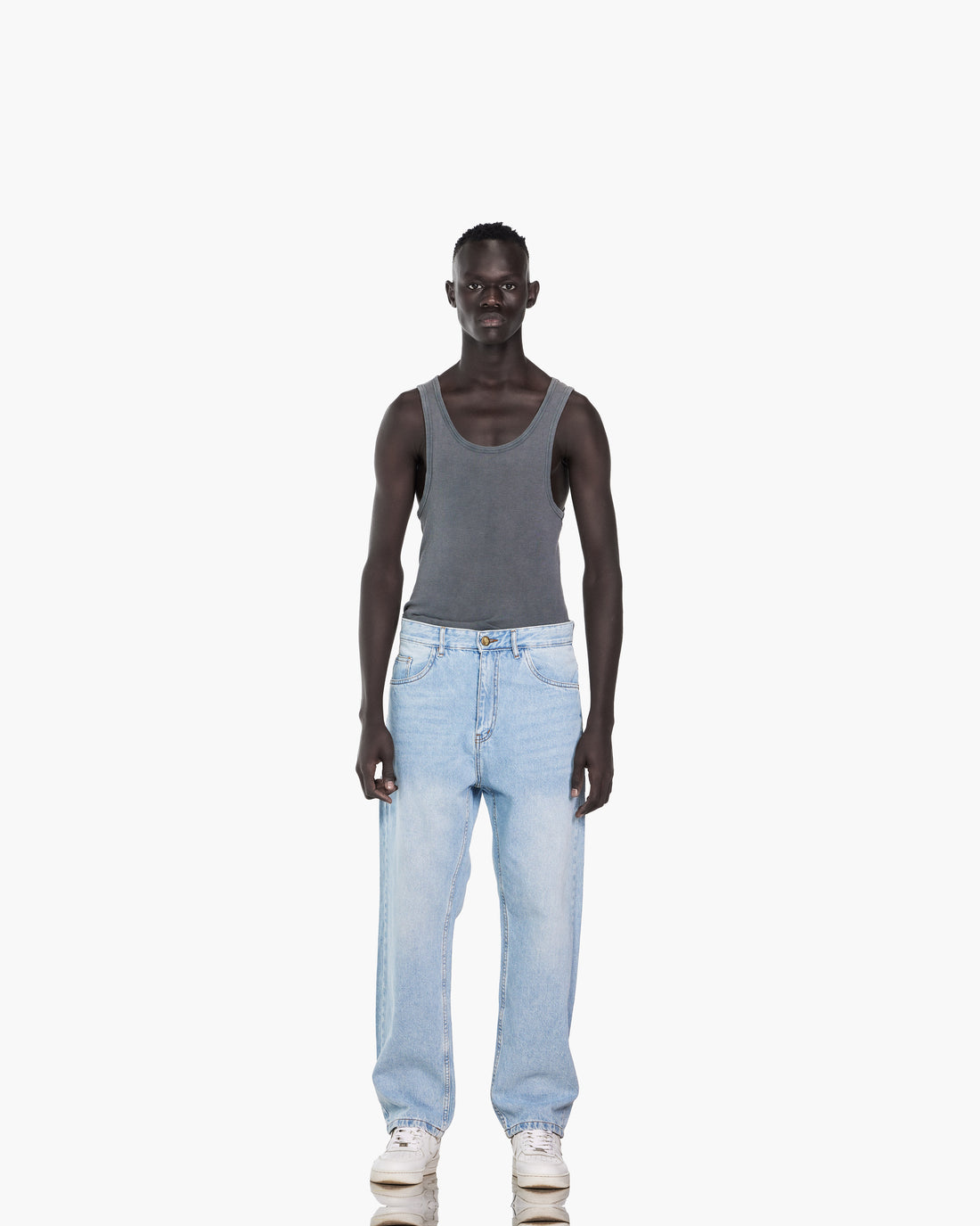 Streetwear Baggy Fit Jeans In Light Blue With Effect