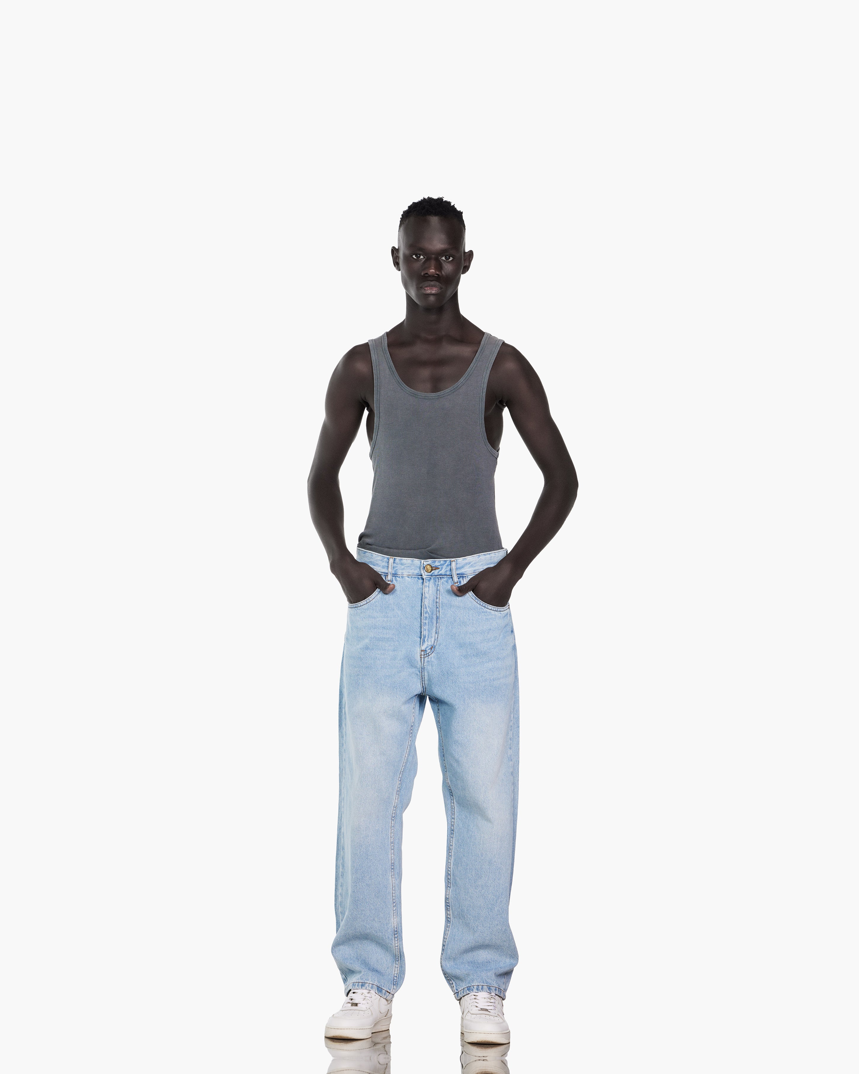 Streetwear Baggy Fit Jeans In Light Blue With Effect