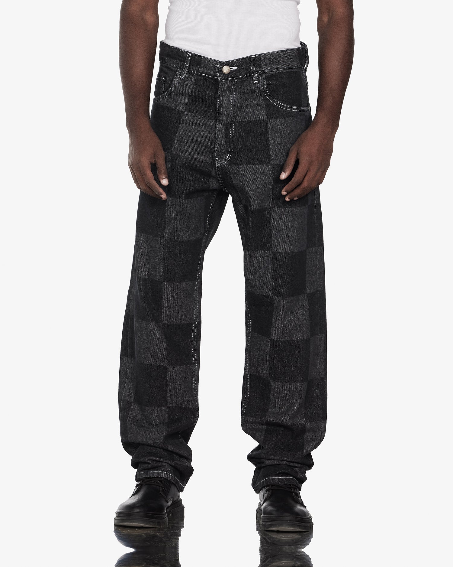 Checkered Baggy Fit Jeans