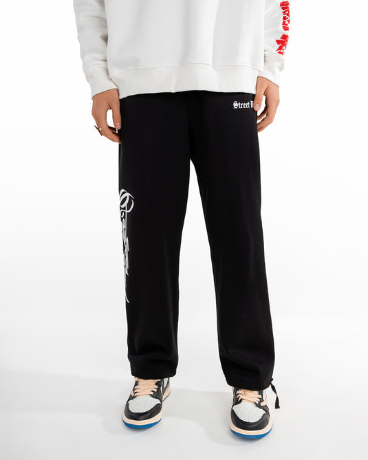 Sanhoostudio Distressed Letter Fleece Wide Leg Sweatpants