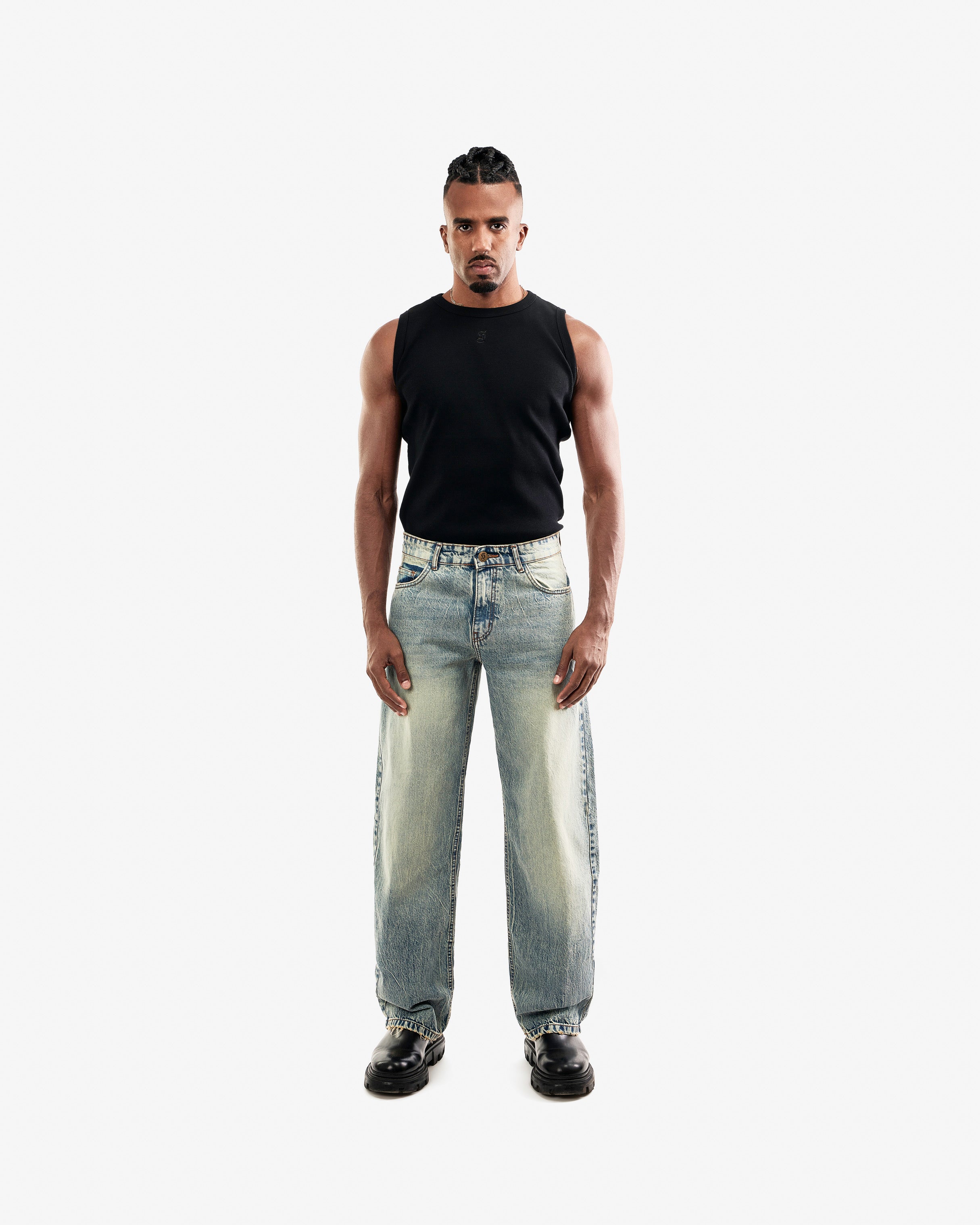 Olive Effected Wash Balloon Jeans