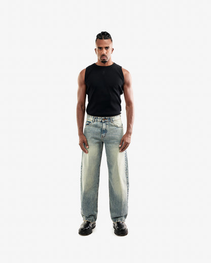 Olive Effected Wash Balloon Jeans
