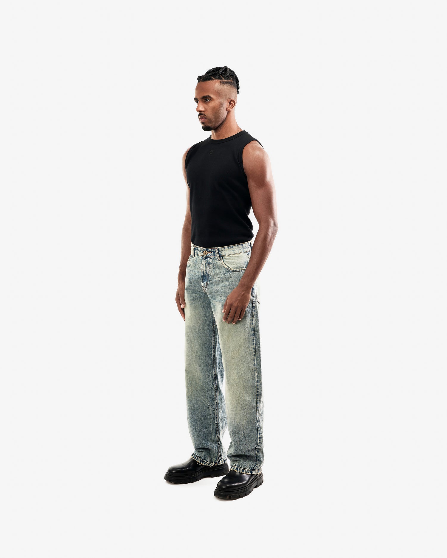 Olive Effected Wash Balloon Jeans