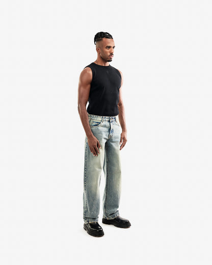 Olive Effected Wash Balloon Jeans