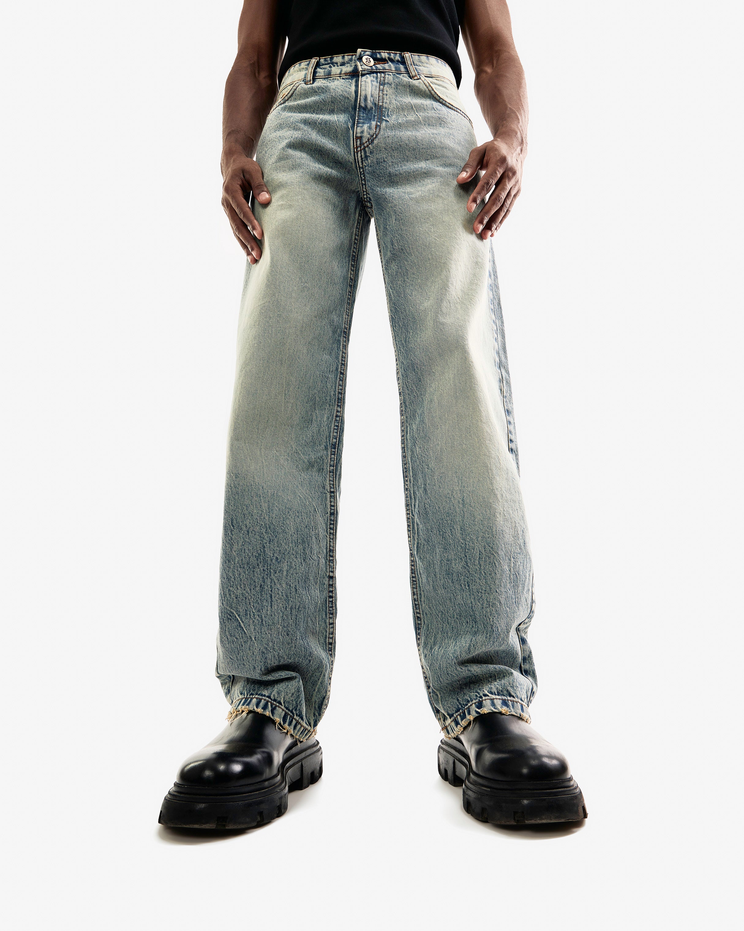 Olive Effected Wash Balloon Jeans