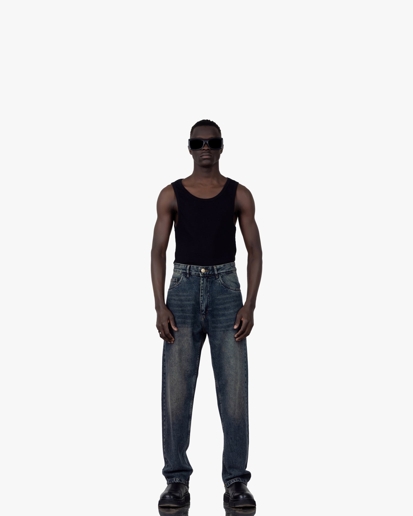 Streetwear Baggy Fit Jeans In Blue With Yellow Wash