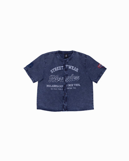 No Rules Acid Wash Blue Boxy Shirt