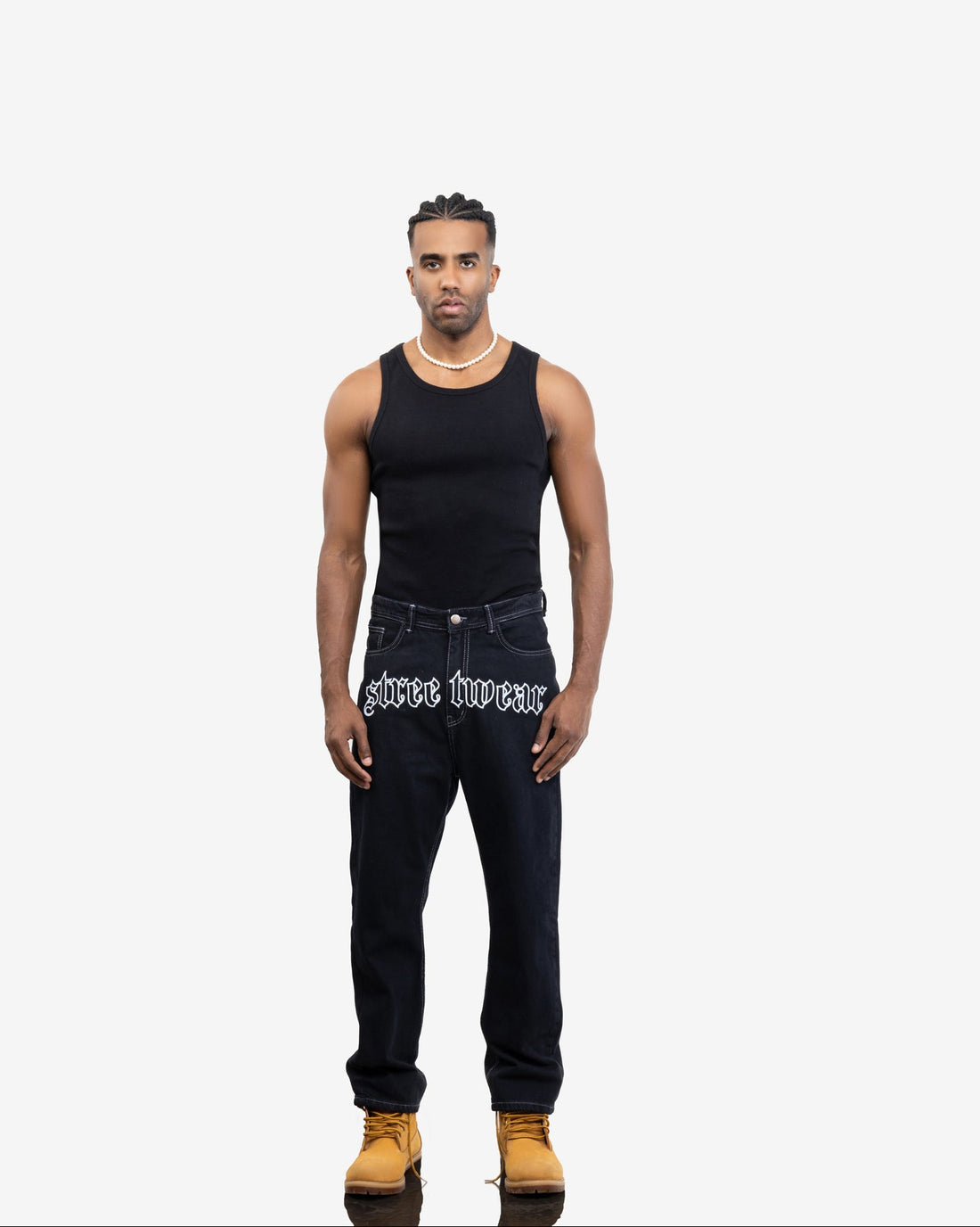 Outlined Streetwear Jeans In Black
