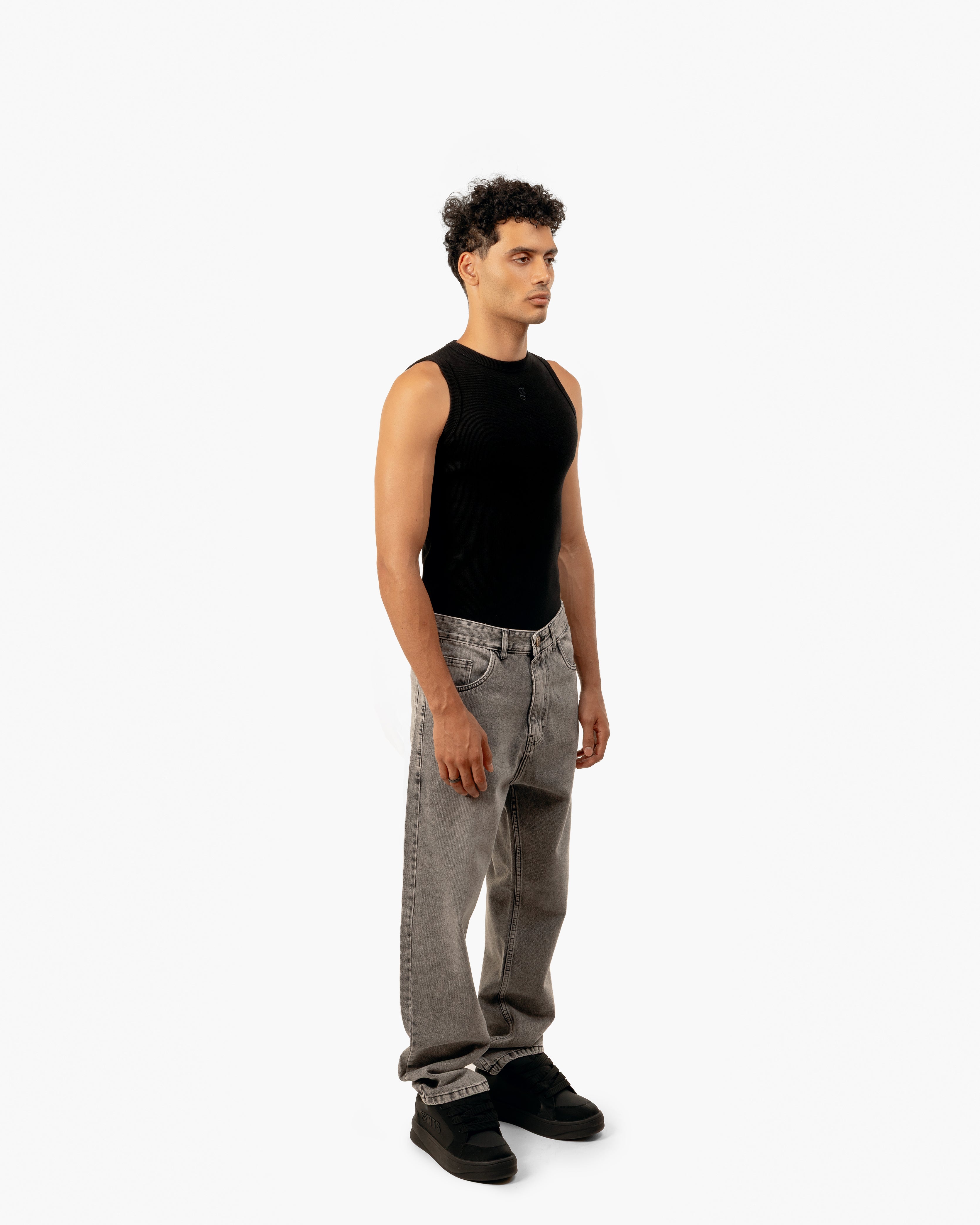 Streetwear Baggy Fit Jeans In Light Grey With Effect