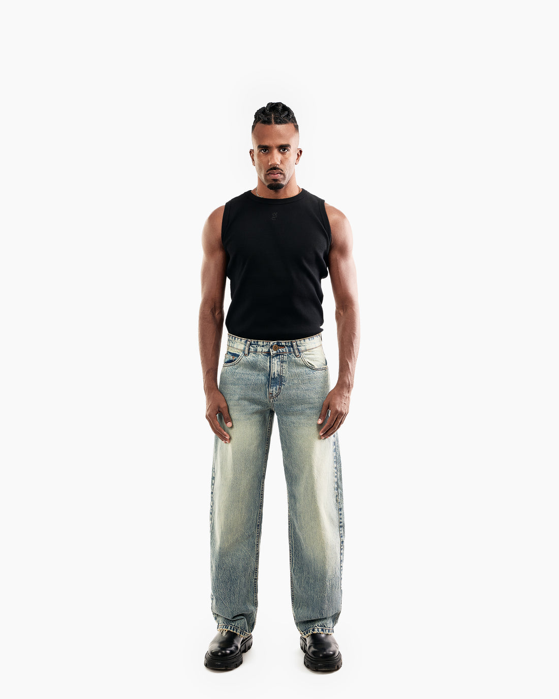 Olive Effected Wash Balloon Jeans