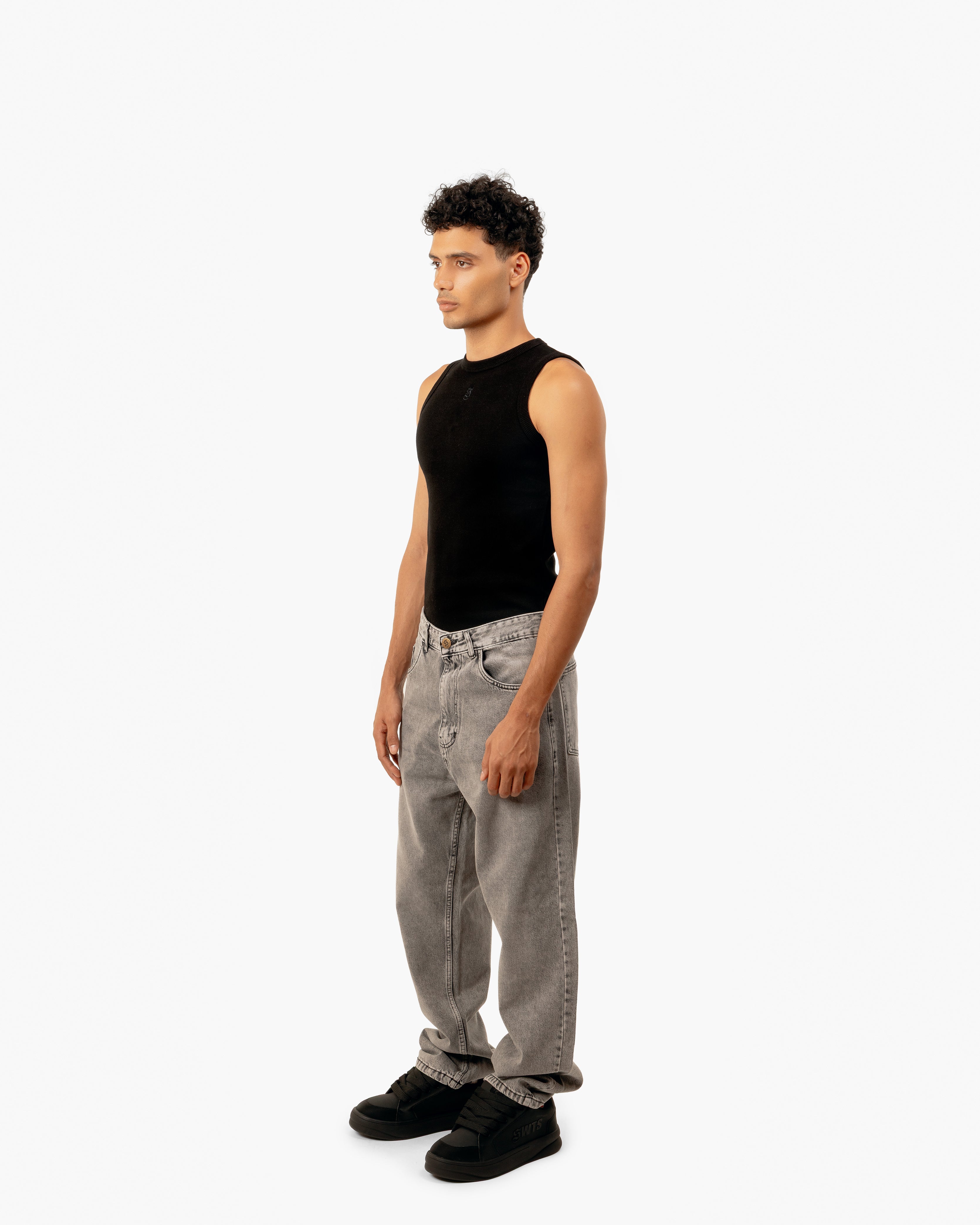 Streetwear Baggy Fit Jeans In Light Grey With Effect