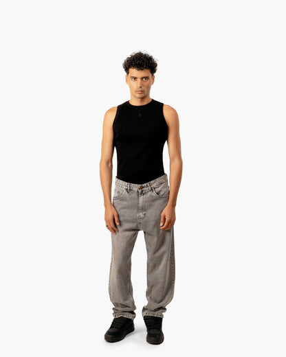 Streetwear Baggy Fit Jeans In Light Grey With Effect