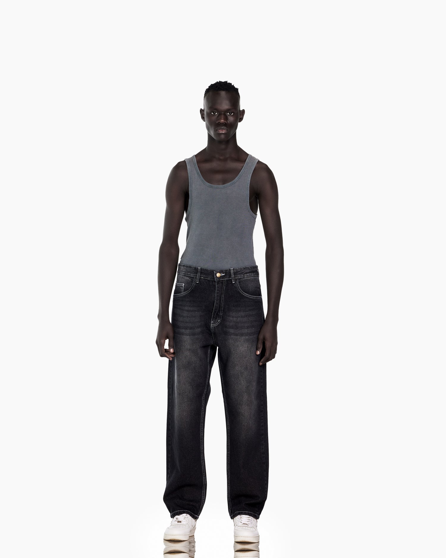 Black Baggy Jeans With White Stitch