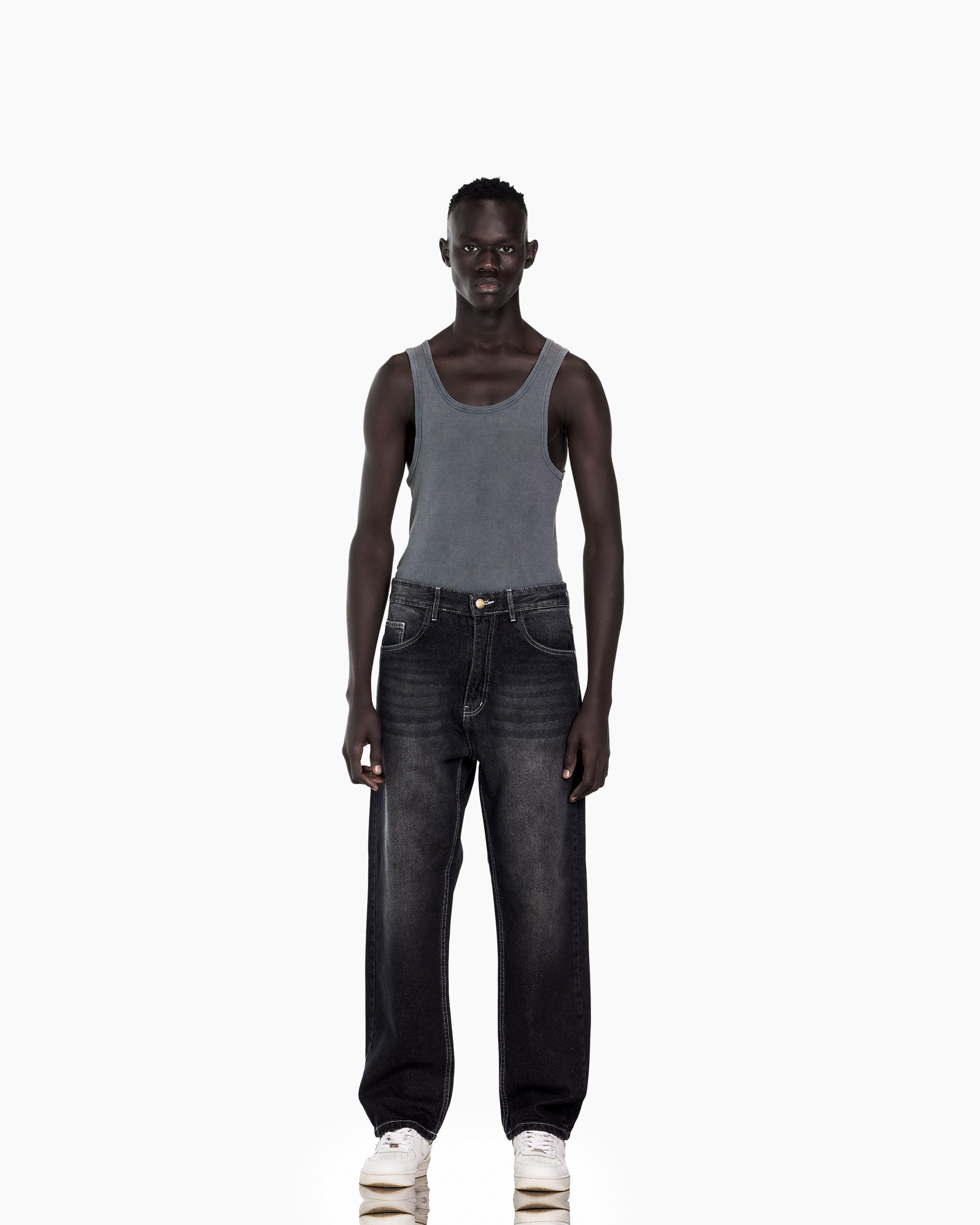 Black Baggy Jeans With White Stitch