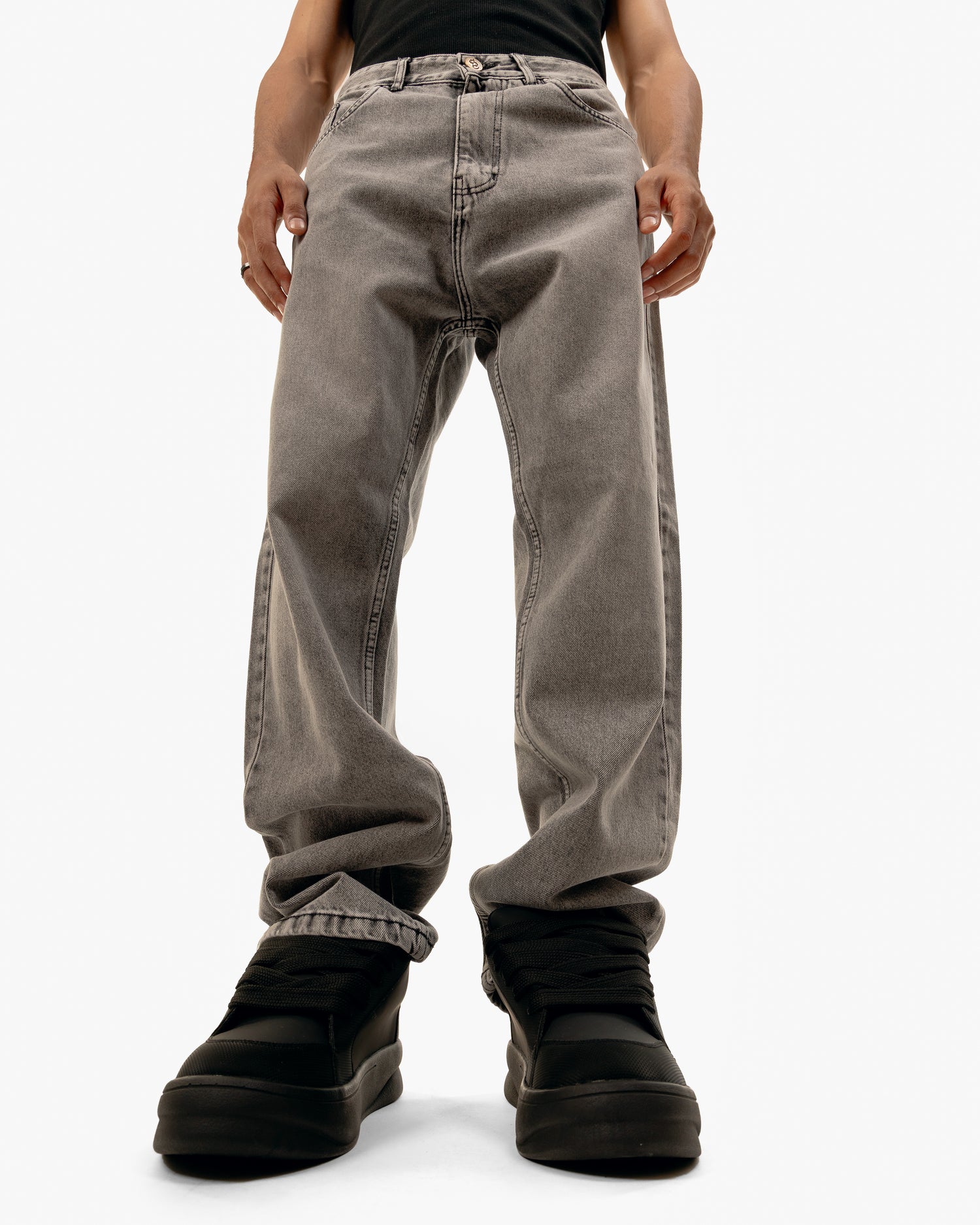 Streetwear Baggy Fit Jeans In Light Grey With Effect