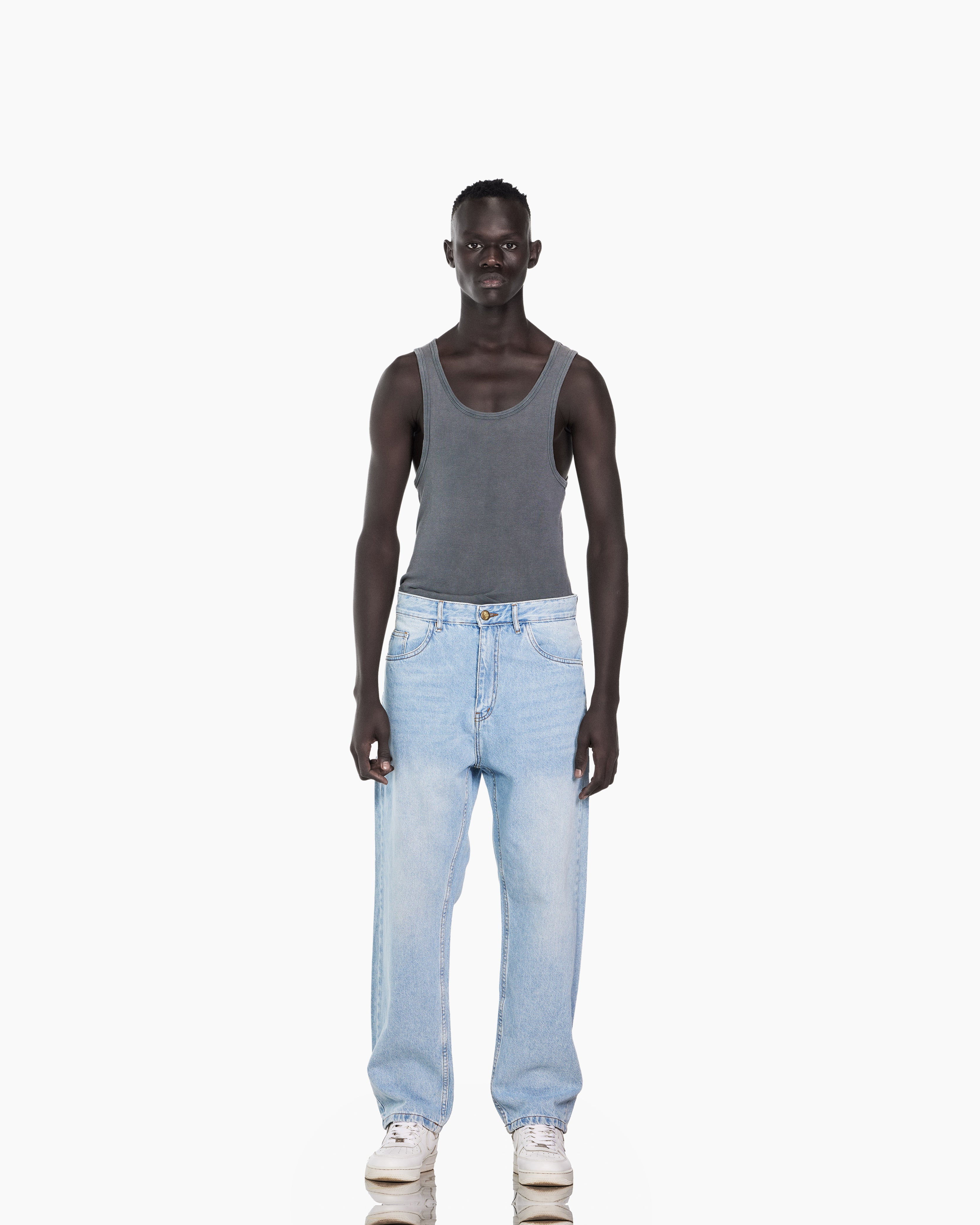 Streetwear Baggy Fit Jeans In Light Blue With Effect