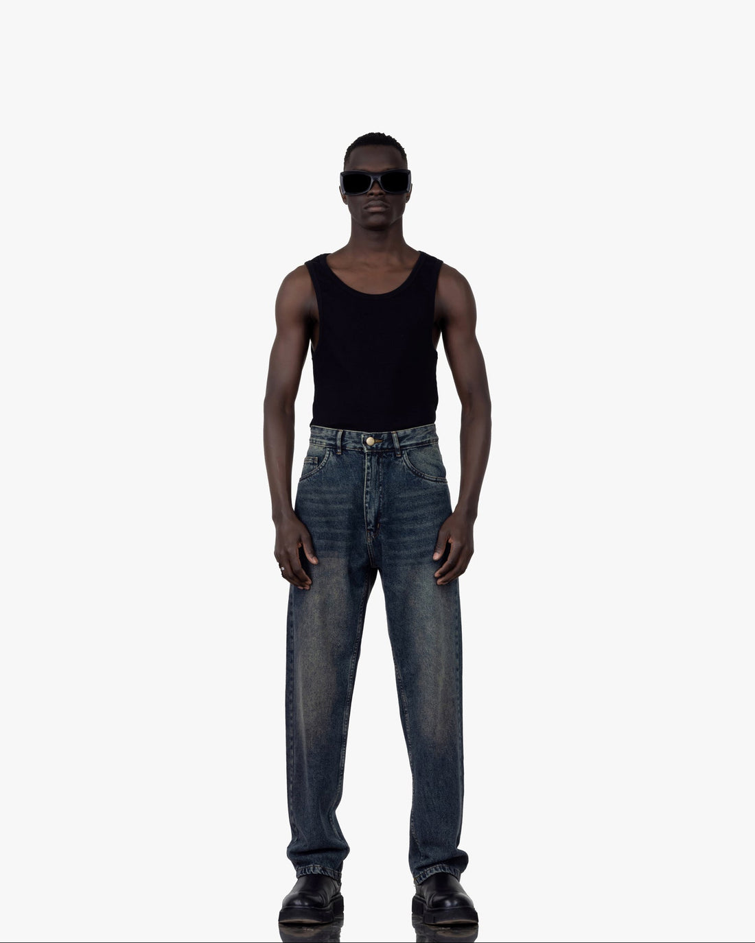 Streetwear Baggy Fit Jeans In Blue With Yellow Wash