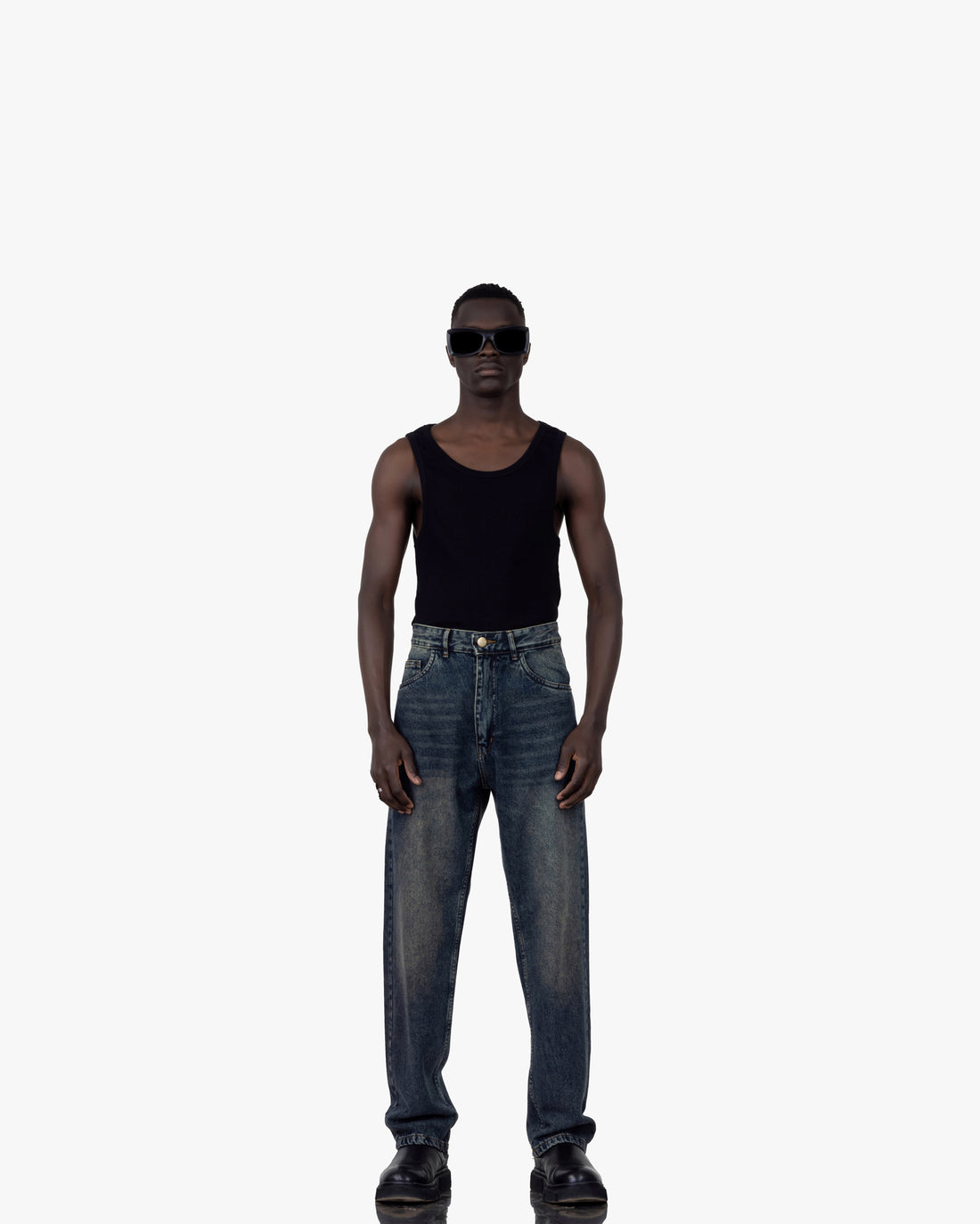 Streetwear Baggy Fit Jeans In Blue With Yellow Wash