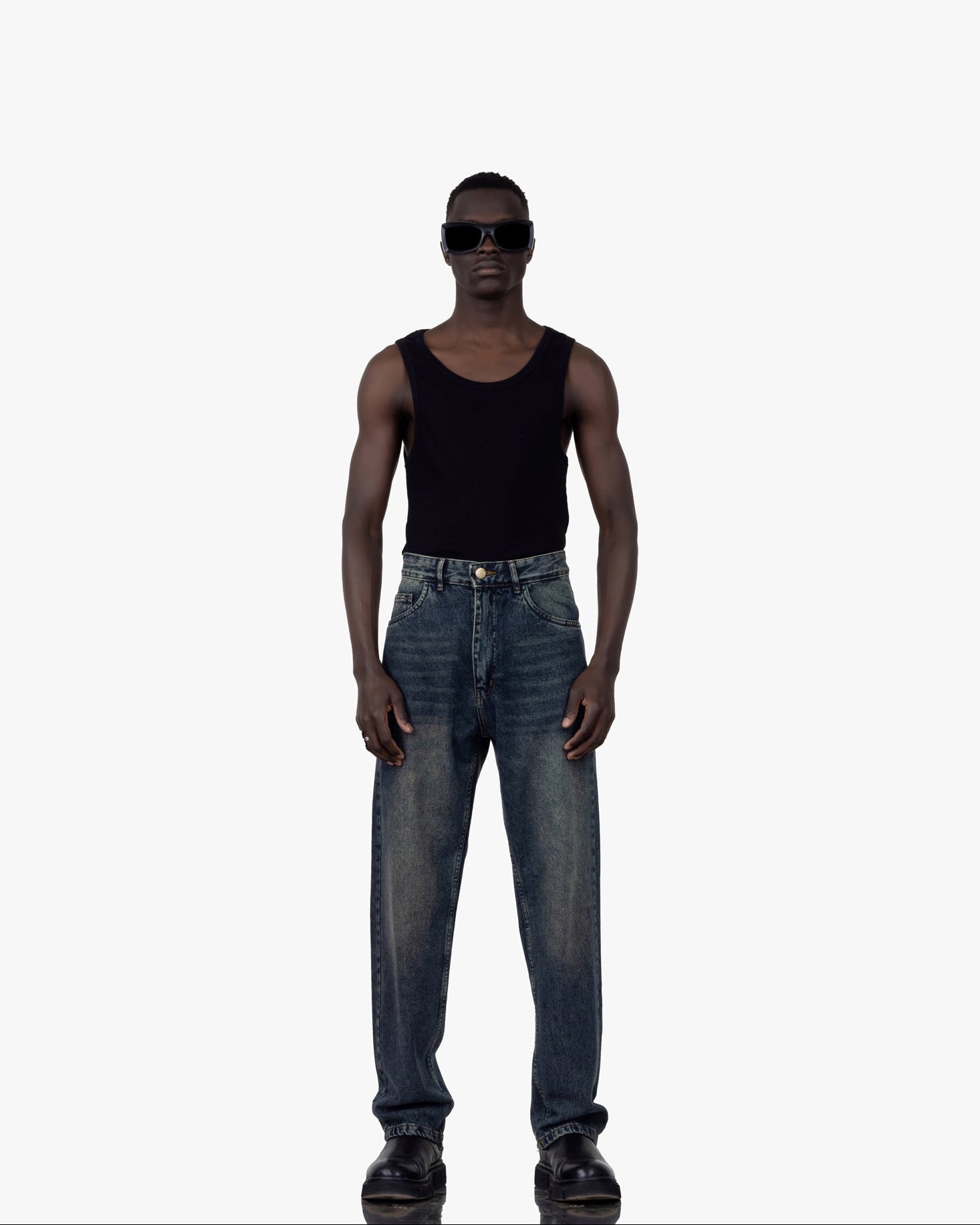 Streetwear Baggy Fit Jeans In Blue With Yellow Wash