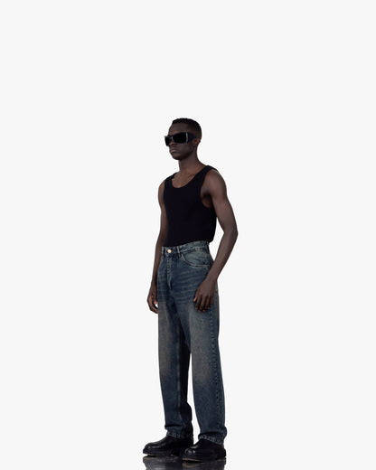 Streetwear Baggy Fit Jeans In Blue With Yellow Wash