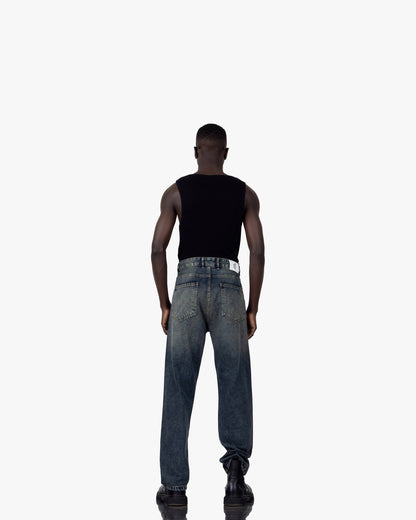 Streetwear Baggy Fit Jeans In Blue With Yellow Wash