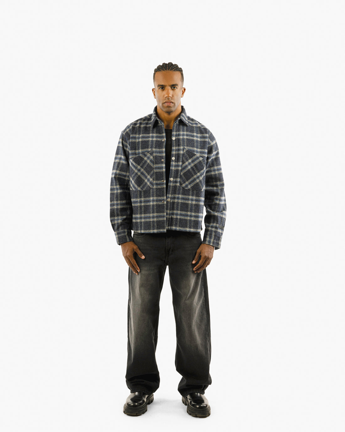 Essential Viella Plaid Overshirt Dark Blue*Grey