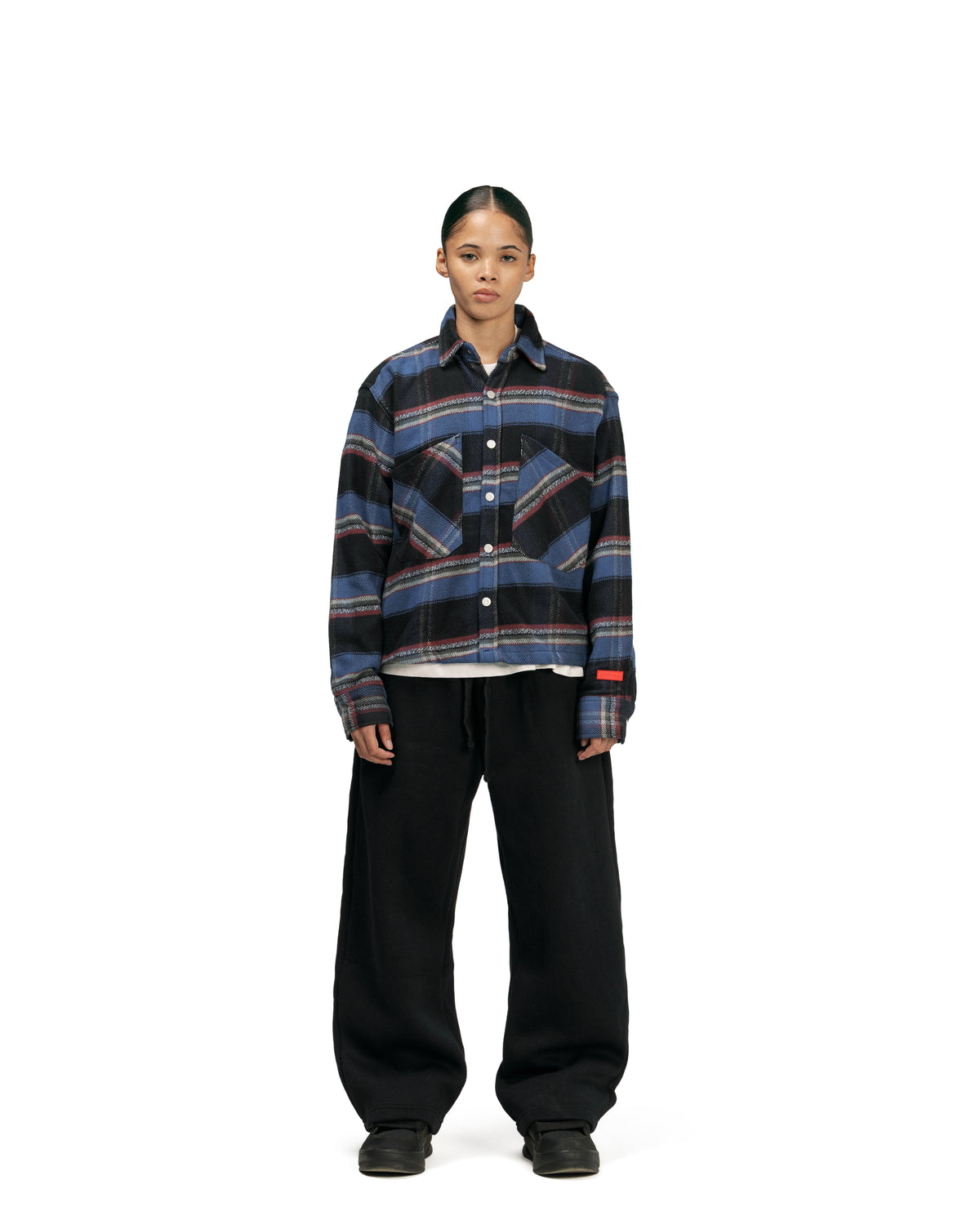 Essential Viella Plaid Overshirt Dark Blue*Red