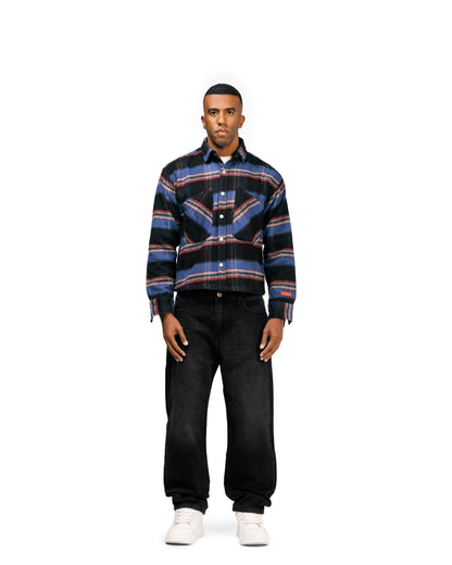 Essential Viella Plaid Overshirt Dark Blue*Red