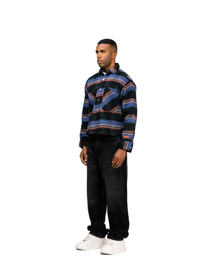Essential Viella Plaid Overshirt Dark Blue*Red