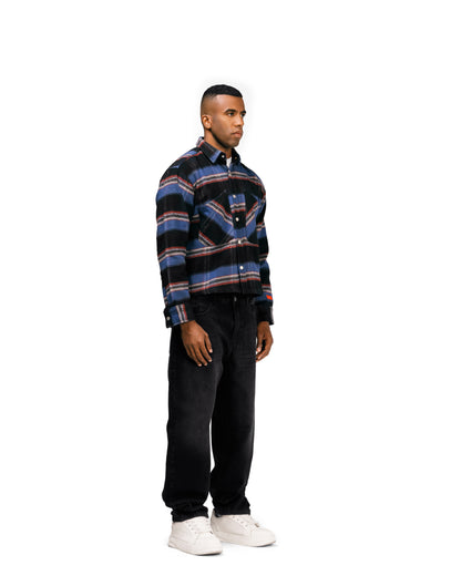 Essential Viella Plaid Overshirt Dark Blue*Red