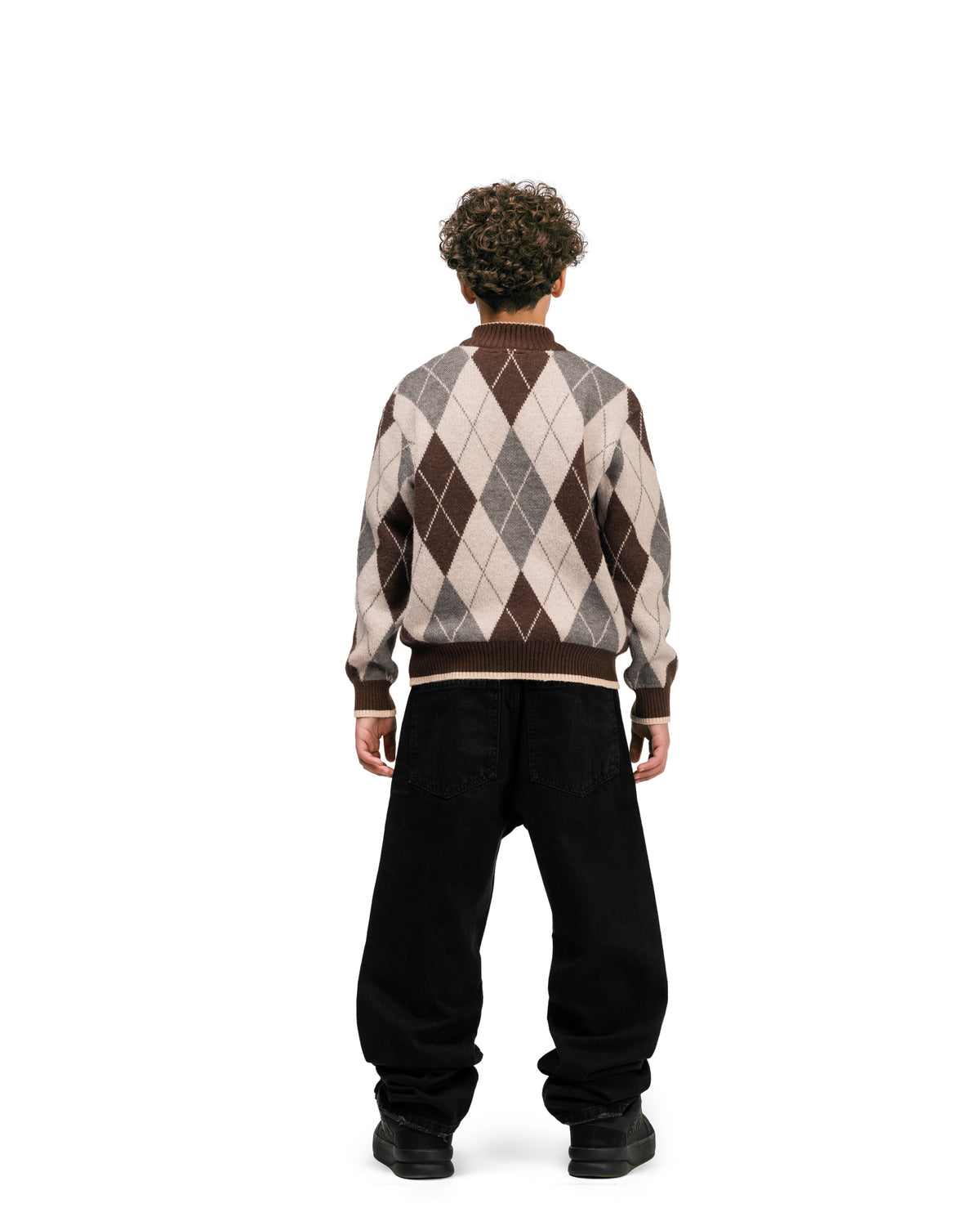 Kids Streetwear Argyle Half-Zip Sweater