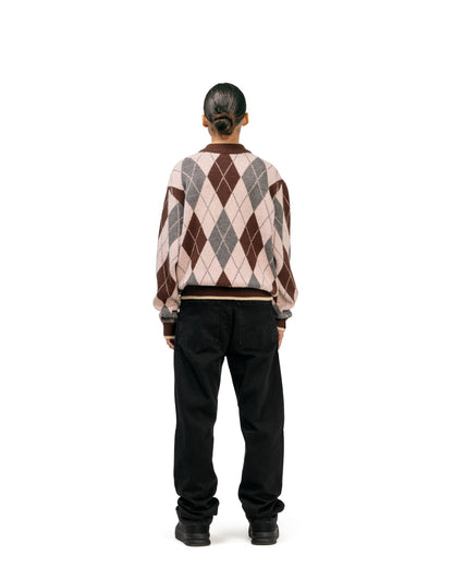 Streetwear Argyle Half-Zip Sweater
