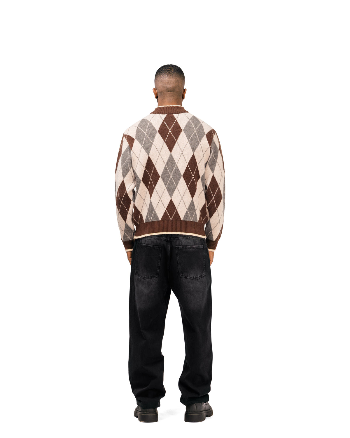 Streetwear Argyle Half-Zip Sweater