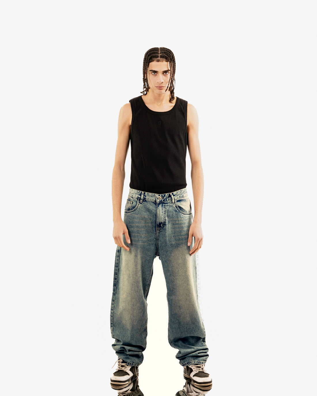 Streetwear Baggy Fit Jeans In Blue With Yellow Wash