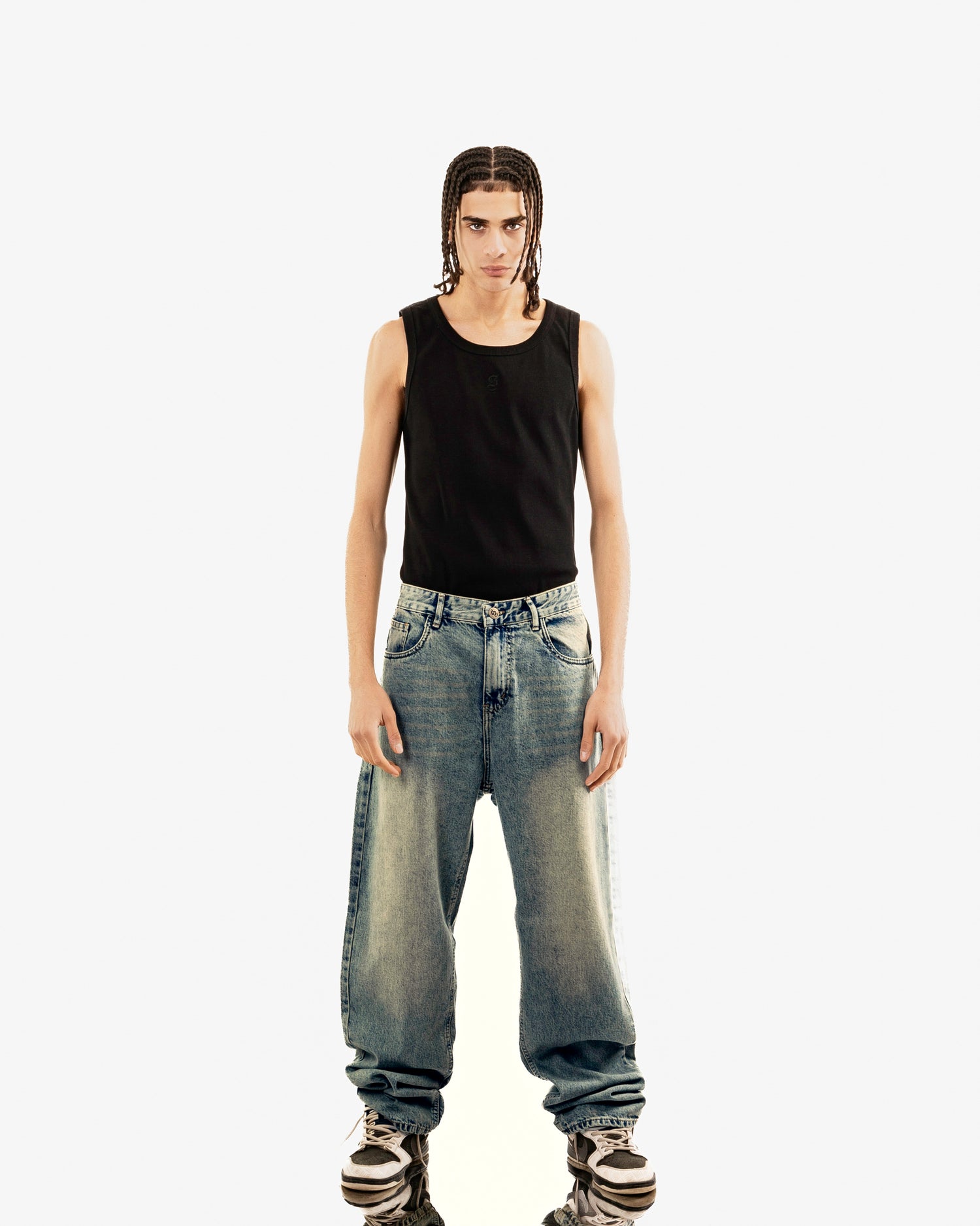 Streetwear Baggy Fit Jeans In Blue With Yellow Wash