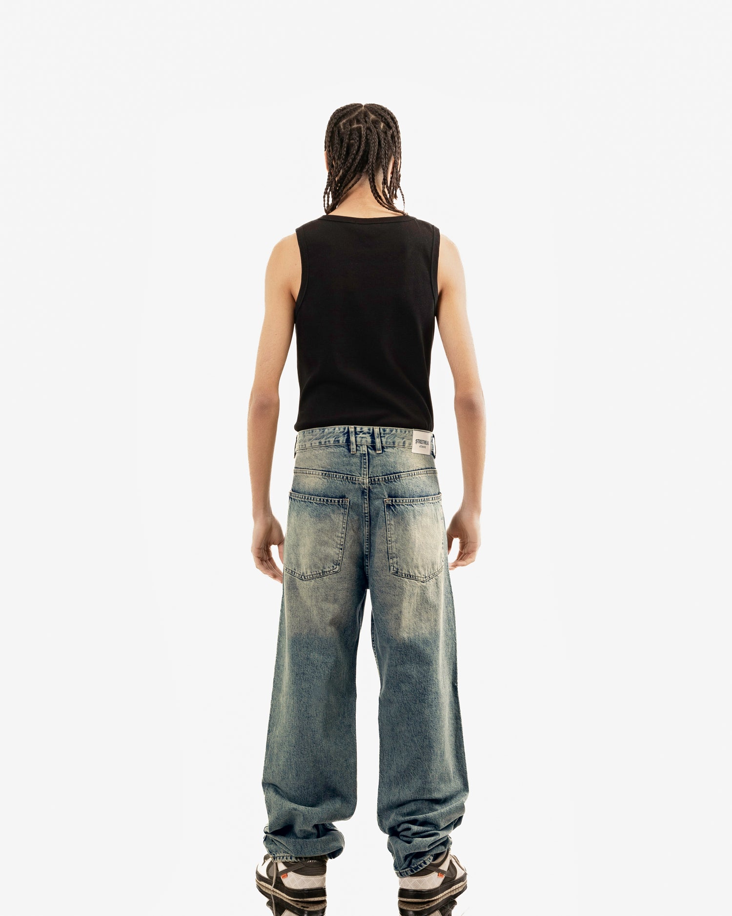 Streetwear Baggy Fit Jeans In Blue With Yellow Wash