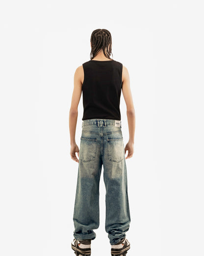 Streetwear Baggy Fit Jeans In Blue With Yellow Wash